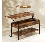 HOMCOM Tavolino da Caffè Sollevabile con Vano Nascosto e Ripiano Inferiore, Tavolino da Salotto in Stile Industriale in Legno e Metallo, Marrone Rustico Il tuo soggiorno è in disordine e poco funziona