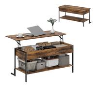 HOMCOM Tavolino da Caffè Sollevabile con Vano Nascosto e Ripiano, Marrone