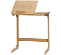 HOMCOM Tavolino da Divano a Forma di C in Legno di Bambù con Piano Inclinabile