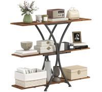 Homcom Tavolino da divano consolle con 2 ripiani aperti e struttura a X in metallo stile industriale marrone rustico