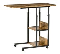 HOMCOM Tavolino da Salotto a C Stile Industriale, Comodino di Design Altezza Regolabile, 3 Ripiani e 4 Ruote con Freno, Marrone Rustico