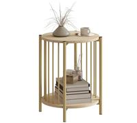 HOMCOM Tavolino da salotto a 2 livelli con ripiano portaoggetti e telaio in acciaio, tavolino da salotto per camera da letto, Ø 41 x 49 cm, effetto legno naturale