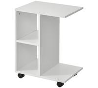 HOMCOM Tavolino da Salotto a C con 2 Ripiani Aperti e 4 Ruote Girevoli Bianco