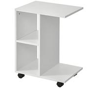 HOMCOM Tavolino da Salotto a C con 2 Ripiani Aperti e 4 Ruote Girevoli, Comodino in MDF e PE, 45x35x58 cm, Bianco