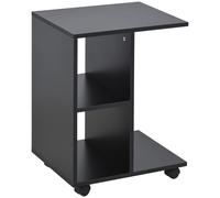 HOMCOM Tavolino da Salotto a C con 2 Ripiani Aperti e 4 Ruote Girevoli, 45x35x58 cm, Nero Aosom