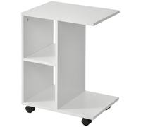 HOMCOM Tavolino da Salotto a C con 4 Ruote Girevoli 45x35x58cm Bianco