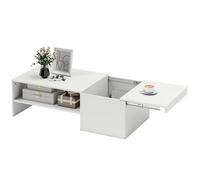 HOMCOM Tavolino da Salotto con Piano Scorrevole e Spazio Portaoggetti Bianco