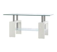 HOMCOM Tavolino Salotto Moderno 2 Livelli Legno Acciaio 90x50x42 cm Bianco