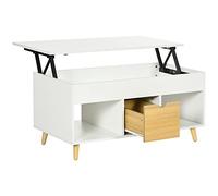 HOMCOM Tavolino da salotto rettangolare con piano sollevabile, 1 cassetto, 2 nicchie e cassetto, effetto legno chiaro e bianco, dimensioni: 100 x 50 x 49 cm
