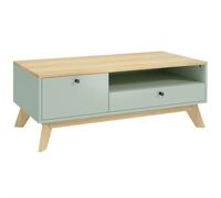 HOMCOM Tavolino da salotto, tavolino rettangolare con cassetto, anta e scomparto aperto, verde chiaro e rovere Aosom Italy