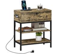 HOMCOM Tavolino da Soggiorno con Cassetto e 2 Ripiani Industriale Nero e Marrone