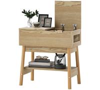 HOMCOM Tavolino da Salotto con 2 Prese AC e Porte USB, Tavolino da Soggiorno con Ripiano a Scomparsa e Ripiano Aperto in MDF, Stile Boho, per Soggiorno e Camera da Letto, 30x60x60.5 cm, Color Legno