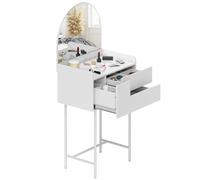 HOMCOM Tavolino da toilette con specchio ad arco, scrivania moderna per il trucco con 3 cassetti, tavolino da toilette per camera da letto, piccoli spazi, 60 x 42,5 x 131 cm, bianco
