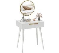 HOMCOM Tavolino da toilette moderno con specchio rotondo, tavolino da trucco con 2 cassetti per camera da letto, soggiorno, 60 x 40 x 123 cm, bianco