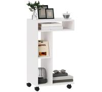 HOMCOM Tavolino Laterale con Rotelle e Mensola Aperta a Forma di C, Bianco