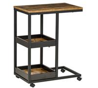 HOMCOM Tavolino laterale con ruote per divano o letto, stile industriale, acciaio e legno, marrone e nero Aosom Italy