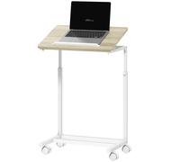 HOMCOM Tavolino Laterale Regolabile con Piano Inclinabile Bianco e Rovere