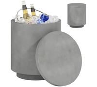 HOMCOM Tavolino Multiuso 3 in 1 con Secchiello Ghiaccio Rimovibile da 10 L e Coperchio, Tavolino da Esterno in Acciaio Inox e Cemento, Ø37.5x43.5 cm, Grigio Chiaro