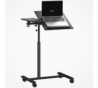 HOMCOM Tavolino per Computer a Forma di C con Altezza Regolabile, Tavolino Porta PC con Piano Inclinabile e Ruote con Freno, per Salotto e Camera da Letto, Nero