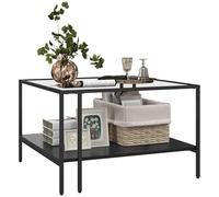 HOMCOM Tavolino quadrato a 2 livelli con piano in vetro temperato, 1 ripiano inferiore, design minimalista, dim. 73L x 73D x 46,5H cm, nero
