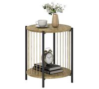 HOMCOM Tavolino rotondo a 2 livelli Tavolino boemo con ripiano e struttura in acciaio per il soggiorno e la camera da letto 43,5x43,5x51 cm Naturale