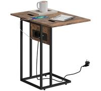 HOMCOM Tavolino Salotto a Forma di C con Piano Espandibile e Stazione di Ricarica, Tavolino da Salotto Moderno con Porta USB in MDF e Metallo, per Soggiorno, Camera da Letto, Marrone Rustico