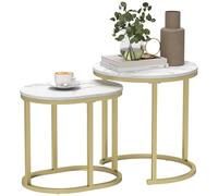 HOMCOM Tavolino Salotto Sovrapponibili con Piano Effetto Marmo, Tavolino da Salotto Moderno con Piedini Regolabili in MDF e Acciaio, per Soggiorno, Camera da Letto, Bianco e Oro