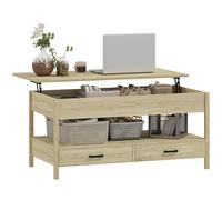 Homcom Tavolino sollevabile con cassetti portaoggetti con scomparto nascosto e ripiano aperto 100X50X48-62 cm Rovere