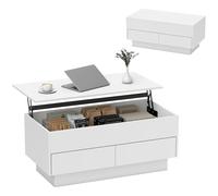 HOMCOM Tavolino sollevabile, tavolino con vano nascosto e 2 cassetti, stile moderno, per soggiorno, studio, 100 x 50 x 44 cm, bianco