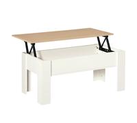 Homcom Tavolino sollevabile Tavolino da caffè con ripiano sollevabile Spazio portaoggetti nascosto 100X50X45-58,5 cm Bianco e naturale