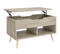 HOMCOM Tavolino sollevabile, tavolino da salotto con compartimento nascosto e ripiani aperti, 75 x 40 x 58 cm, legno naturale Aosom Italy