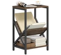 HOMCOM Tavolino stretto, tavolino industriale con 3 ripiani, portariviste a V, comodino sottile per soggiorno, camera da letto, piccoli spazi, 40 x 30 x 61 cm, quercia