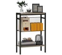 HOMCOM Tavolino, stretto terminale per divano a 3 livelli con ripiani portaoggetti, struttura in acciaio, tavolino per soggiorno, camera da letto, 43 x 18 x 62,5 cm, grigio