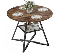 HOMCOM Tavolo da Pranzo Rotondo per 4 Persone, Tavolo Cucina Ø100 cm con Ripiano a Rete, Piano Effetto Legno e Gambe a Croce in Metallo, Tavolino da Soggiorno Sala da Pranzo, Marrone Rustico