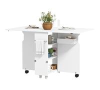 HOMCOM Tavolo a Ribalta con Ripiani a 3 Livelli e Rotelle in MDF Bianco