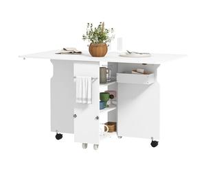 HOMCOM Tavolo a Ribalta Ripiani a 3 Livelli in MDF 130x80x76.5 cm Bianco