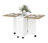 HOMCOM Tavolo Allungabile con 2 Cassetti e Armadietto Bianco e color Legno