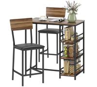 HOMCOM Tavolo Alto da Bar a 3 Ripiani e 2 Sgabelli da Bar in Legno e Acciaio