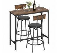 HOMCOM Tavolo Bar con 2 Sgabelli Alti con Schienale, Marrone Rustico | Set Tavolo e Sgabelli da Bar Salvaspazio, Poggiapiedi, Imbottitura Pelle PU, Gambe Metallo Industriale, Cucina Sala da Pranzo