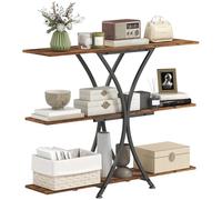 HOMCOM Tavolo consolle a 3 livelli, tavolo da divano industriale con 2 ripiani aperti e telaio a X in metallo, tavolo consolle per corridoio stretto, per soggiorno, corridoio, ingresso, marrone