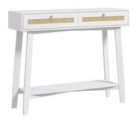 HOMCOM Tavolo consolle con 2 cassetti di design in rattan e ripiano aperto, tavolo d'ingresso per corridoio, soggiorno, 100 x 30 x 81 cm, bianco