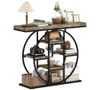 HOMCOM Tavolo consolle industriale, tavolo da ingresso con ripiani portaoggetti e struttura circolare in acciaio per soggiorno, ingresso, marrone rustico