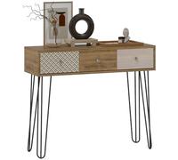 HOMCOM Tavolo consolle stile nordico 3 cassetti, gambe in acciaio marroni