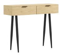 HOMCOM Consolle da Ingresso in Stile Nordico con 2 Cassetti, Tavolo Consolle in Legno con Gambe in Acciaio, 100x30x80.5 cm, Rovere