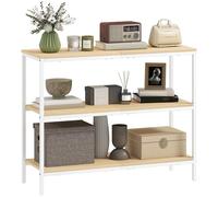 HOMCOM Tavolo consolle stretto per corridoio Tavolo consolle moderno per corridoio con 3 ripiani aperti e gambe in metallo per corridoio, ingresso, soggiorno, camera da letto, naturale e bianco