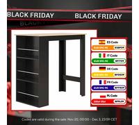 Homcom Tavolo da Bar Alto Tavolo da Cucina con 3 Ripiani Struttura in Legno Stile Moderno 112X57X106 cm Nero e Naturale