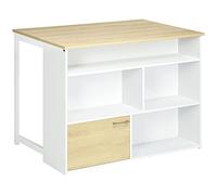 HOMCOM Tavolo da Bar Moderno ed Estensibile in MDF per 2 Persone con 4 Ripiani Aperti e Armadietto, 116x79.5x91 cm, Bianco e Color Legno