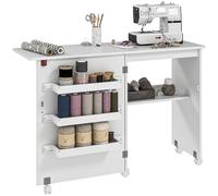 HOMCOM Tavolo da cucito pieghevole Armadio da cucito pieghevole con scomparti, ripiano aperto e rotelle, mobile per macchine da cucire, per soggiorno, ufficio, studio, dim. 118 x 40 x 79,5 cm, bianco