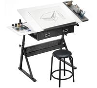 HOMCOM Tavolo da Disegno Tecnico Regolabile con Sgabello, Scrivania Bianco
