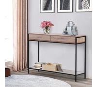 HOMCOM tavolo da ingresso con 2 cassetti e ripiano inferiore 120x30x81,5cm rovere